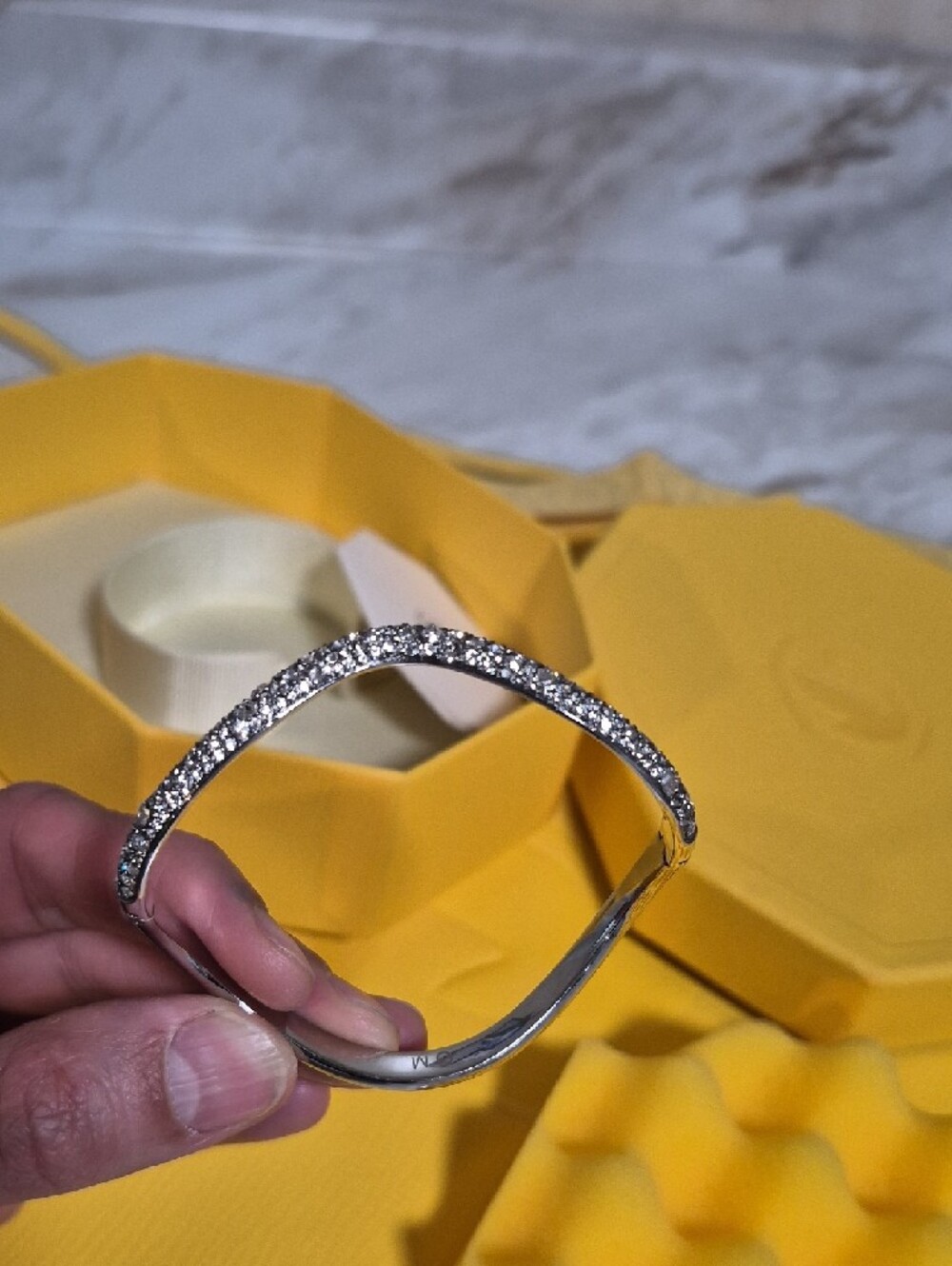 Swarovski Sublima White Crystal Bangle Bracelet Rhodium Plated Elegant Sparkle - Picture 6 of 9